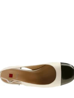 Leren slingpumps crème/zwart