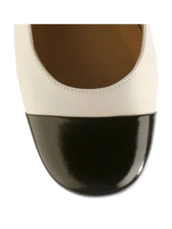 Leren slingpumps crème/zwart