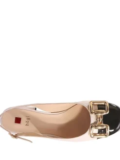 Leren slingpumps crème/zwart