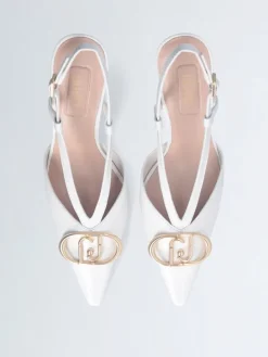 Leren slingpumps wit