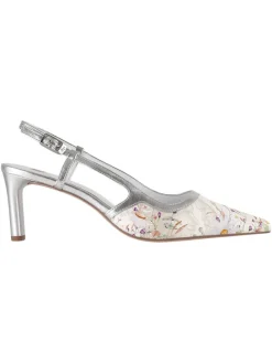 Leren slingpumps wit/zilverkleurig
