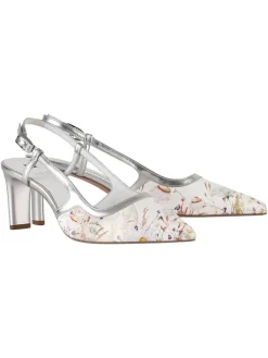 Leren slingpumps wit/zilverkleurig