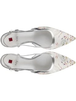 Leren slingpumps wit/zilverkleurig
