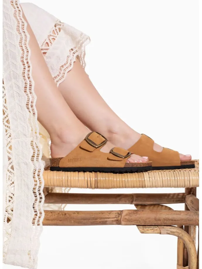 Leren slippers "Alicante" camel