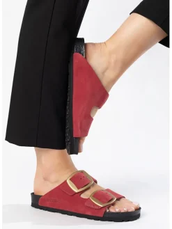 Leren slippers "Alicante" rood/zwart