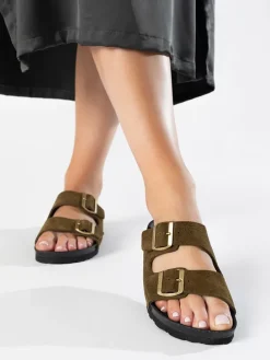 Leren slippers "Atlas" kaki