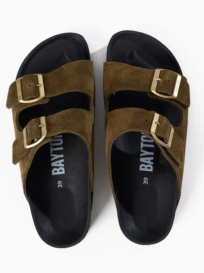 Leren slippers "Atlas" kaki
