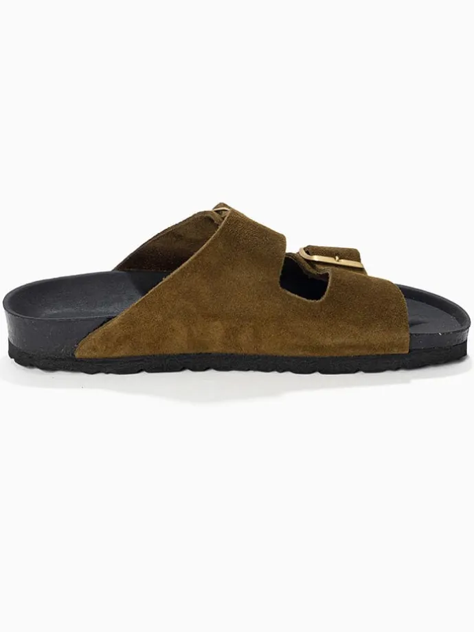 Leren slippers "Atlas" kaki