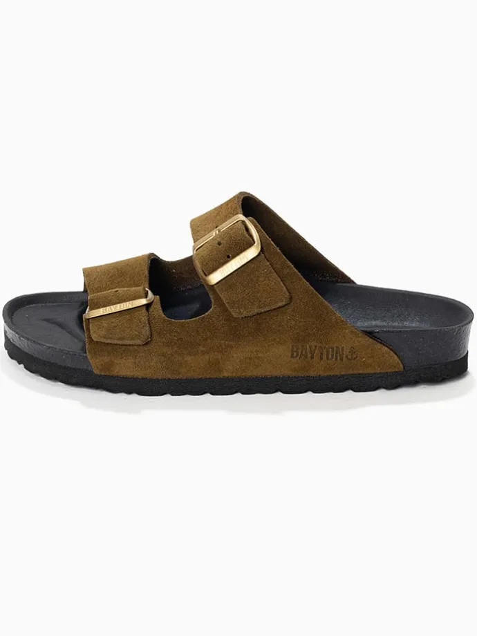 Leren slippers "Atlas" kaki