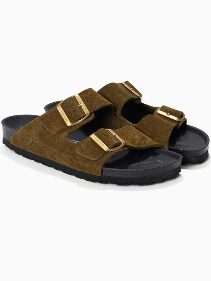 Leren slippers "Atlas" kaki