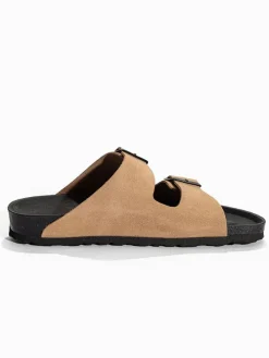 Leren slippers "Bali" beige