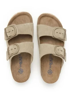 Leren slippers beige