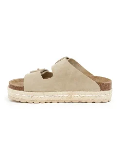 Leren slippers beige