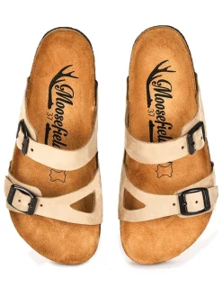 Leren slippers beige