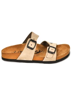 Leren slippers beige