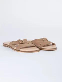 Leren slippers beige