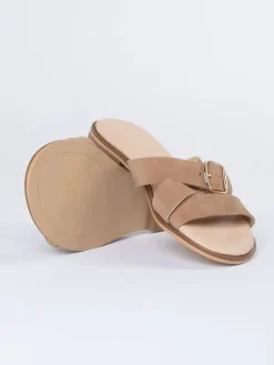 Leren slippers beige