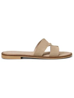 Leren slippers beige