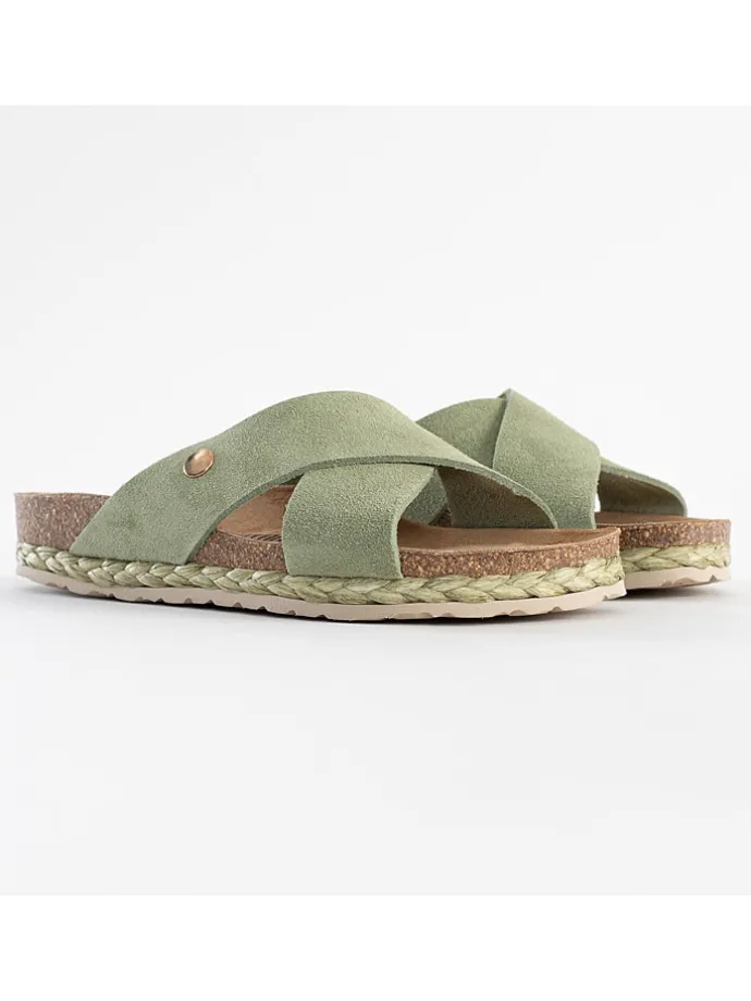Leren slippers "Broome" lichtgroen