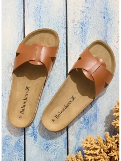 Leren slippers bruin