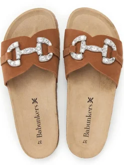 Leren slippers bruin