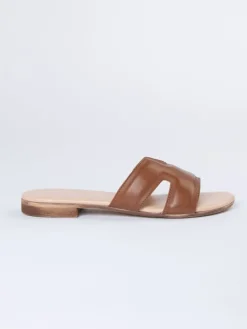 Leren slippers bruin