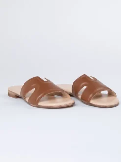 Leren slippers bruin