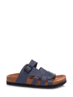 Leren slippers donkerblauw