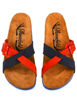 Leren slippers donkerblauw/rood