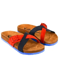 Leren slippers donkerblauw/rood