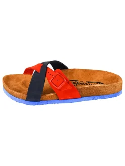 Leren slippers donkerblauw/rood