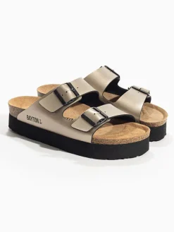 Leren slippers "Edith" beige