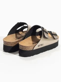 Leren slippers "Edith" beige
