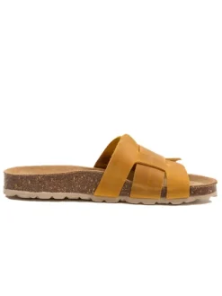 Leren slippers geel