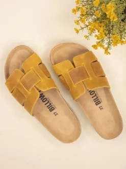 Leren slippers geel