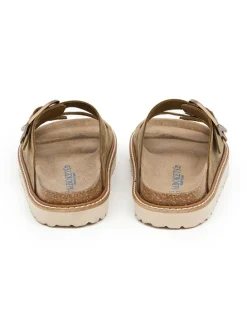 Leren slippers kaki