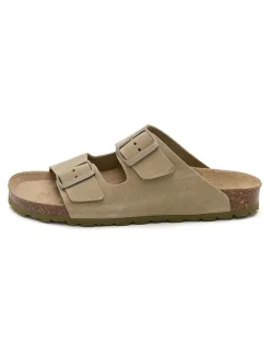Leren slippers kaki