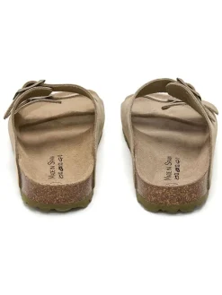 Leren slippers kaki