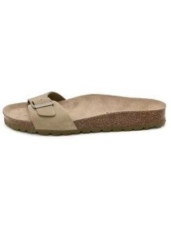 Leren slippers kaki