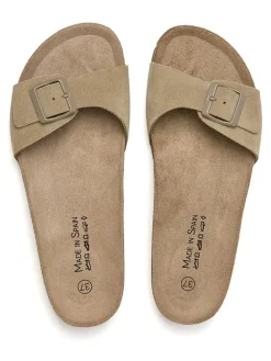 Leren slippers kaki