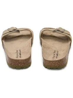 Leren slippers kaki