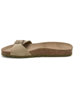 Leren slippers kaki