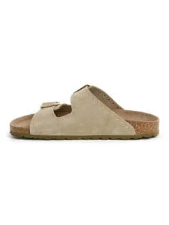 Leren slippers kaki