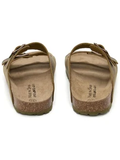 Leren slippers kaki
