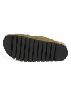 Leren slippers kaki