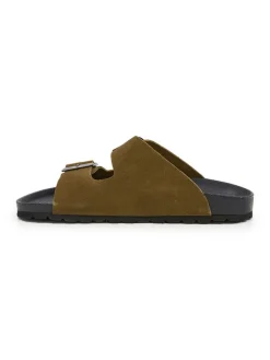 Leren slippers kaki