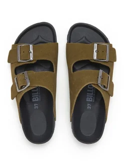 Leren slippers kaki