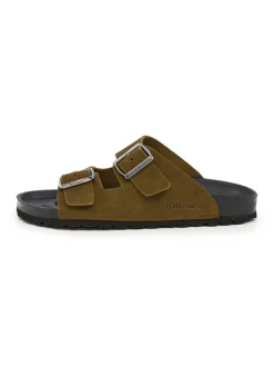 Leren slippers kaki