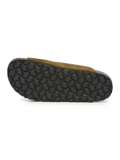 Leren slippers kaki