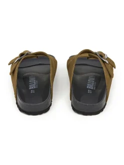 Leren slippers kaki